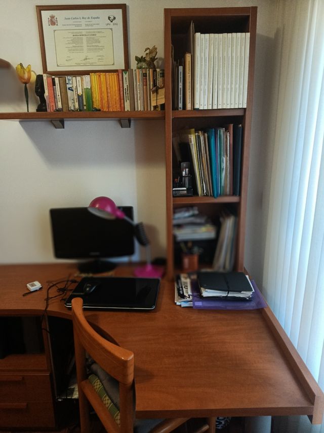 Mesa Escritorio larga + Estantería +Balda de pared