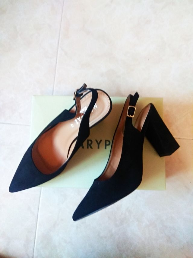 SANDALI NERI IN CAMOSCIO, TACCO ALTO E LARGO, N. 41