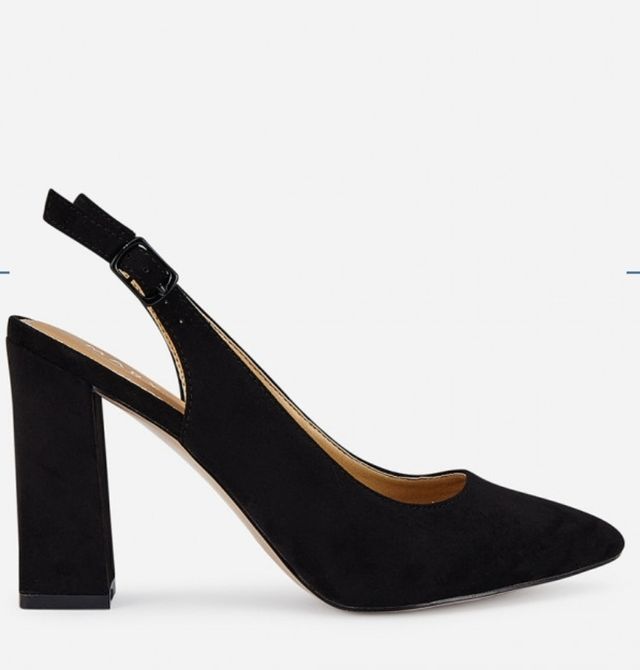 SANDALI NERI IN CAMOSCIO, TACCO ALTO E LARGO, N. 41