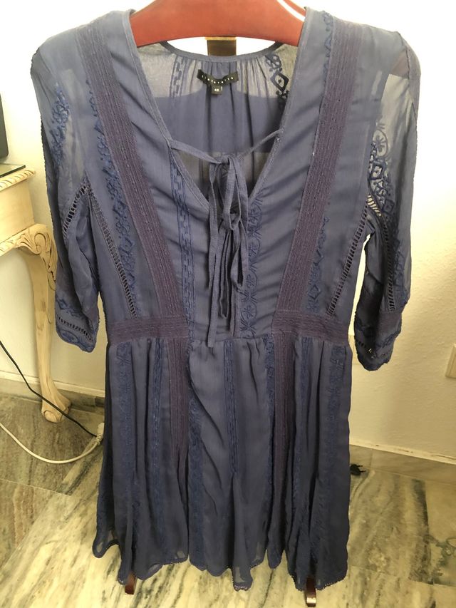 Vestido gasa y encaje azul Tintoretto, talla 42