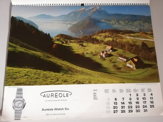 calendario reloj suizo 1974