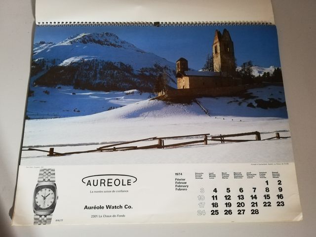 calendario reloj suizo 1974