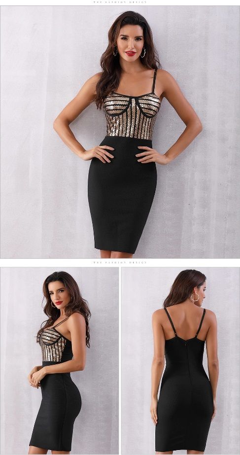 Vestido Vendaje con lentejuelas doradas