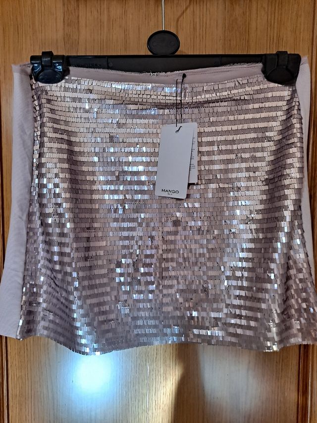 Falda lentejuelas rosa claro Mango