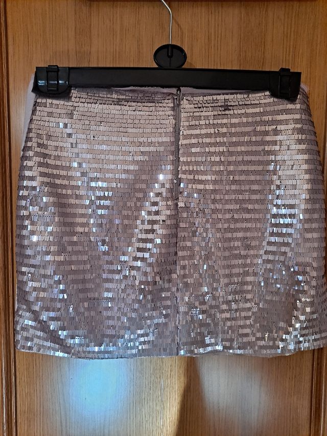 Falda lentejuelas rosa claro Mango