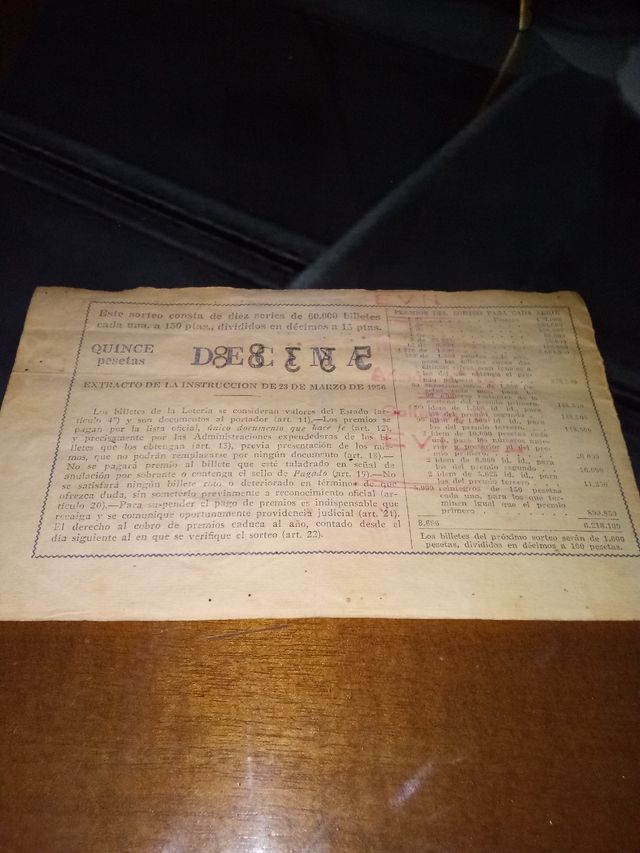 DECIMO DE LOTERIA DE 1962