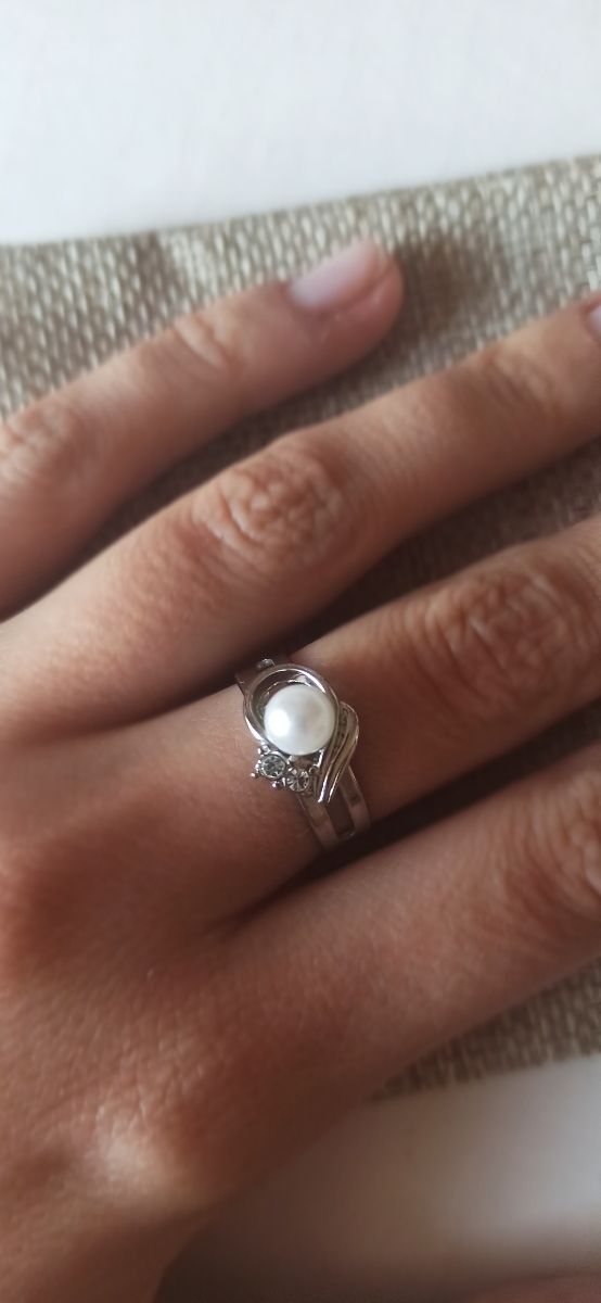 Anillo acero perla y circonitas 17mm