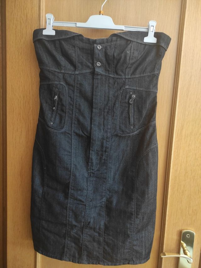 Vestido vaquero palabra honor Mango