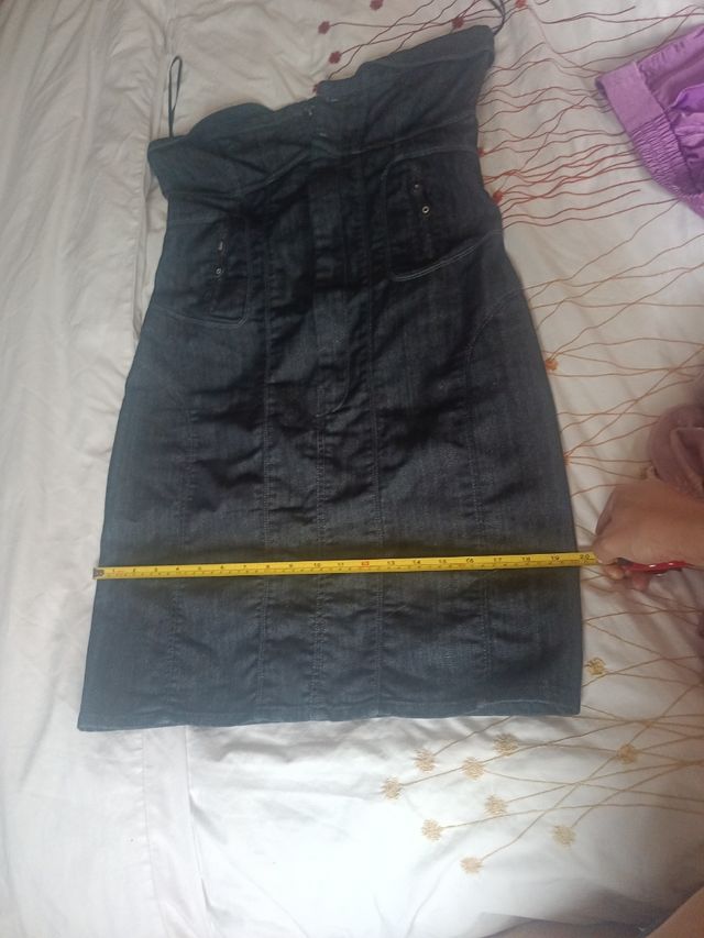 Vestido vaquero palabra honor Mango