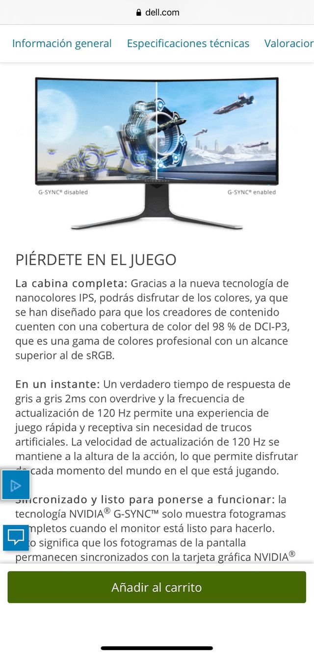 Monitor Profesional Gaming Curvo Dell Alienware 34