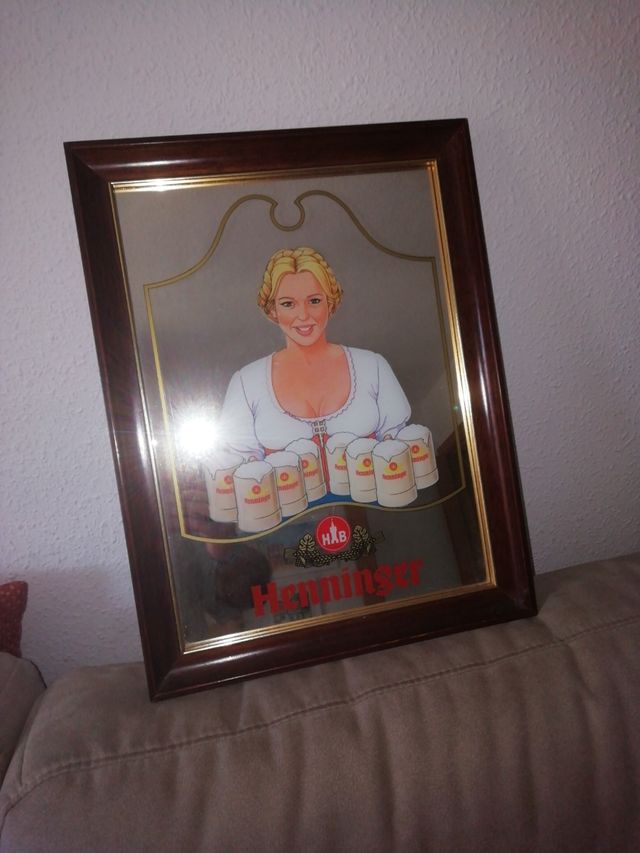 espejo enmarcado cerveza HENNINGER