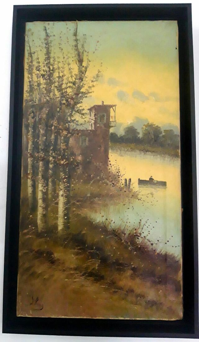 Cuadro al óleo sobre lienzo antiguo  J. Puig