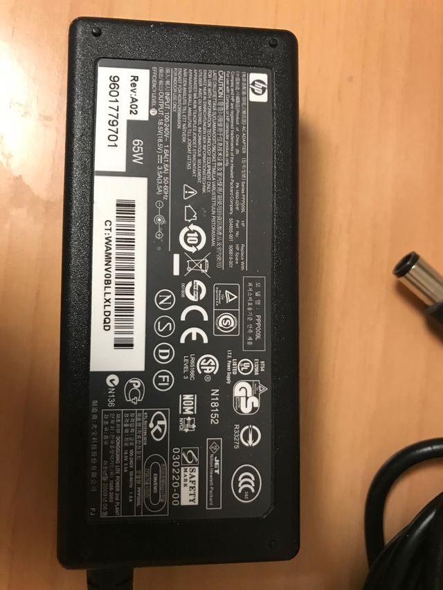 cargador ordenador HP 65W 18,5v serie PPP009L