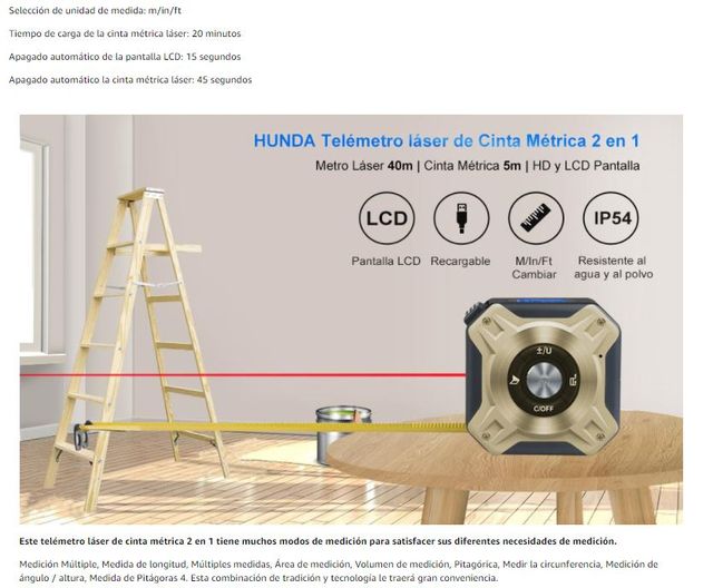 Telémetro láser de Cinta Métrica 2 en 1 · NUEVO