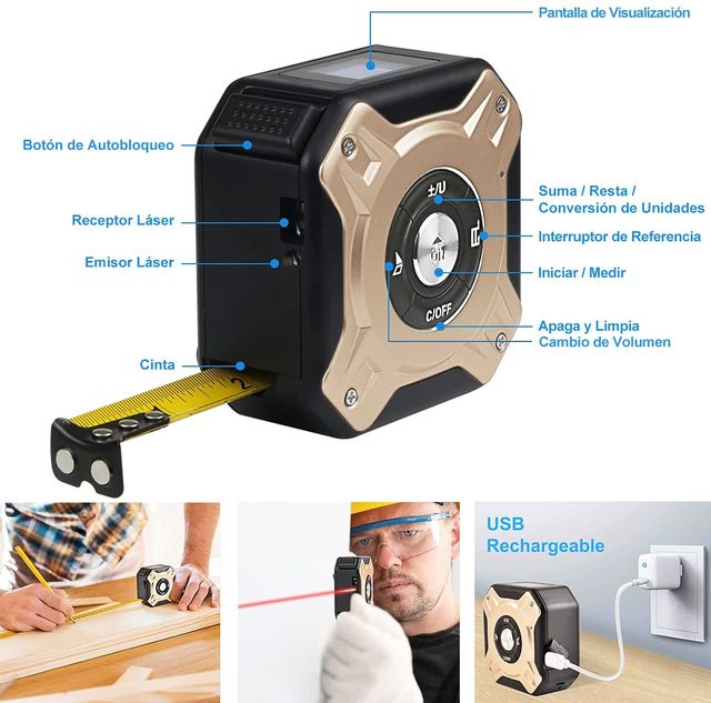Telémetro láser de Cinta Métrica 2 en 1 · NUEVO