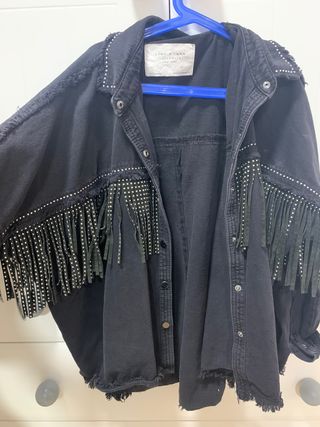 ZARA.Chaqueta vaquera flecos tachuelas T.s – Hibuy market