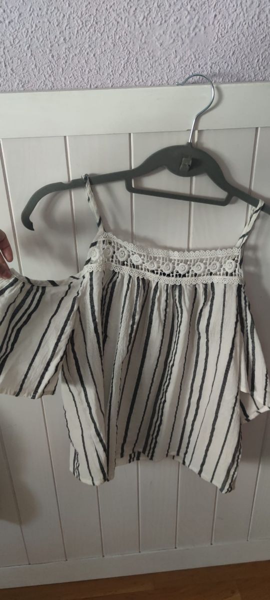 camisa diseño juvenil muy original rayas y guipur