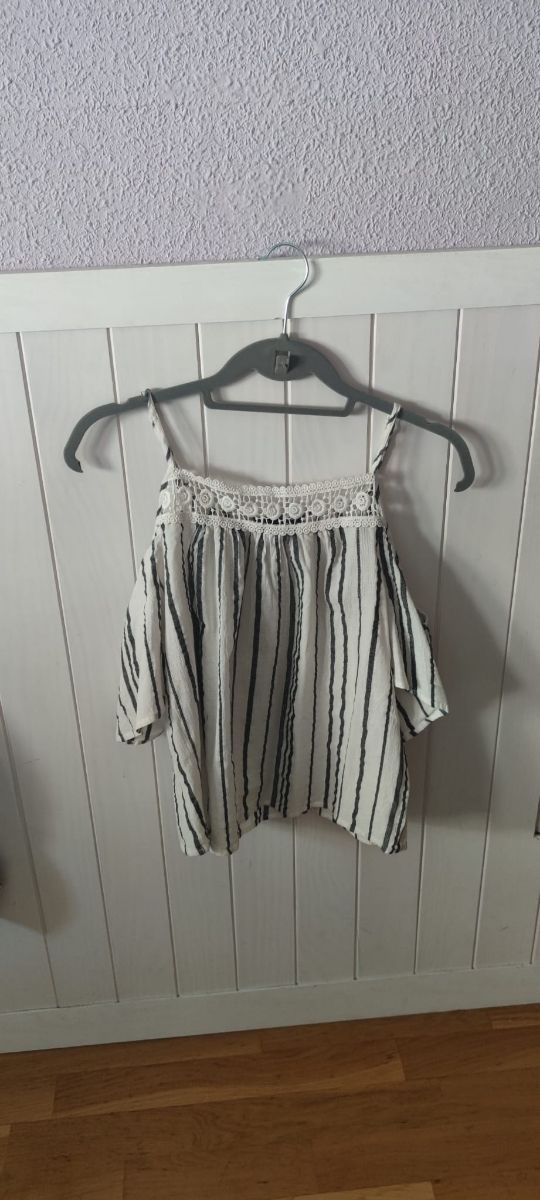 camisa diseño juvenil muy original rayas y guipur