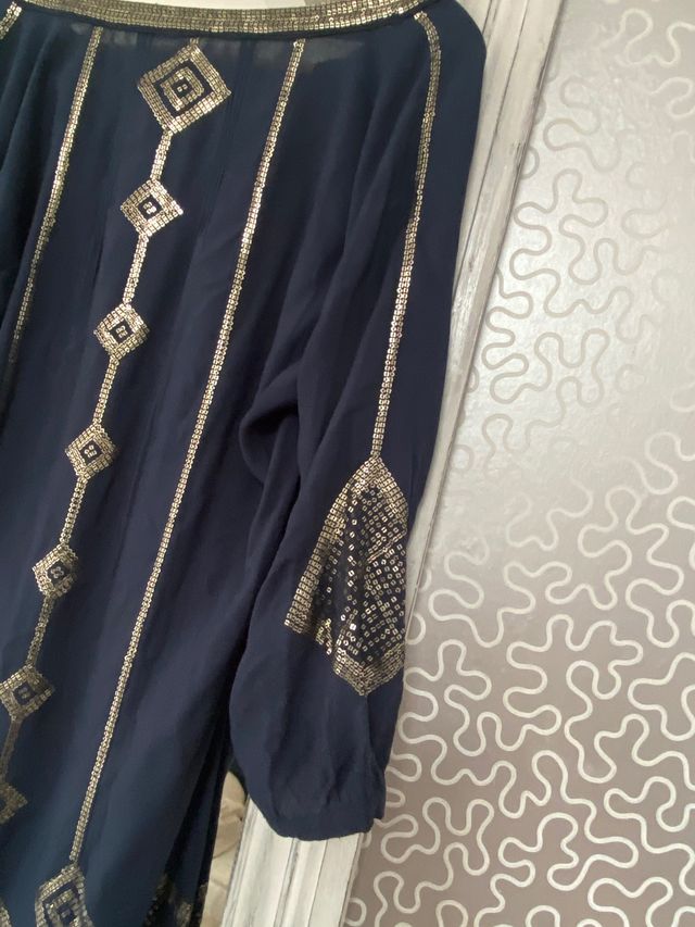 Vestido Massimo Dutti azul con lentejuela dorada