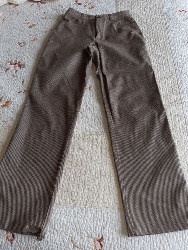 pantalón mujer cuadros pequeñitos marrón LASSERRE