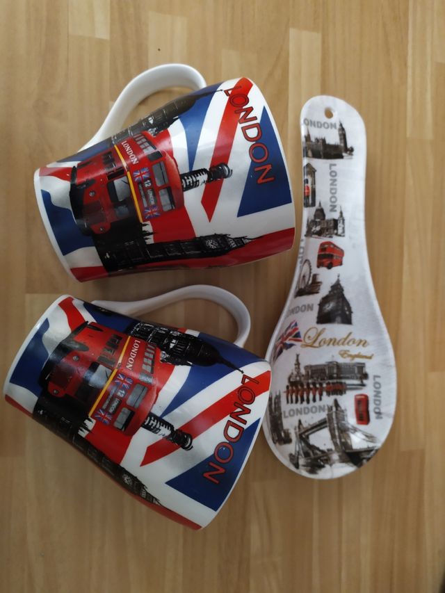 Set Londres dos Tazas Porcelana + Posacuchara