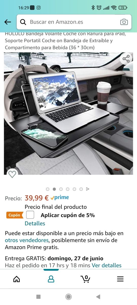 Bandeja del volante del automóvil con bandeja de e