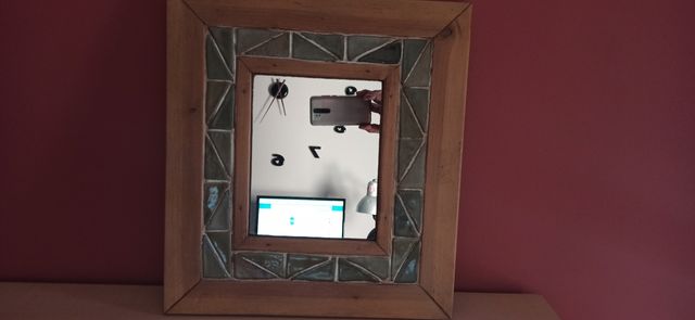 Espejo de madera y cerámica