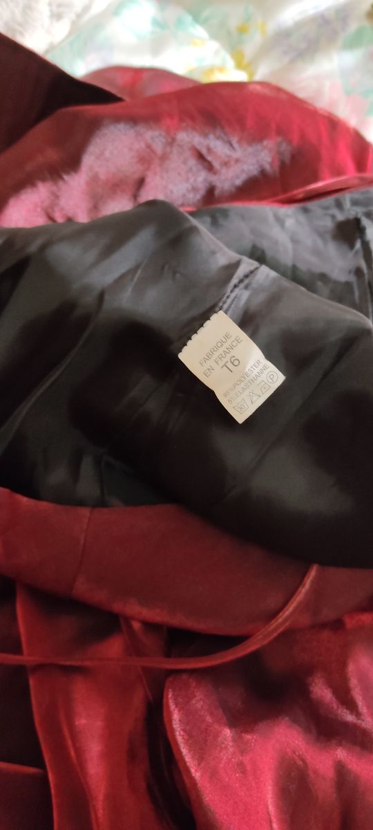 vestido de fiesta raso + foulard + cartera a juego