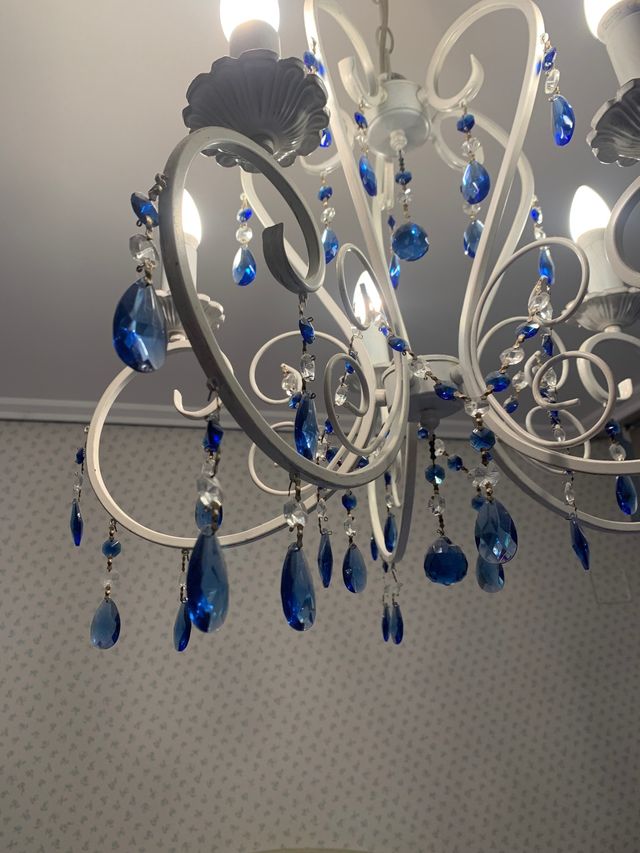 LÁMPARA Techo cristales azules y blancos