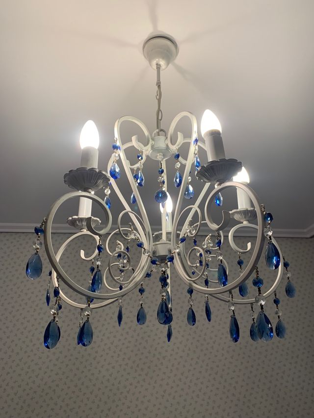 LÁMPARA Techo cristales azules y blancos