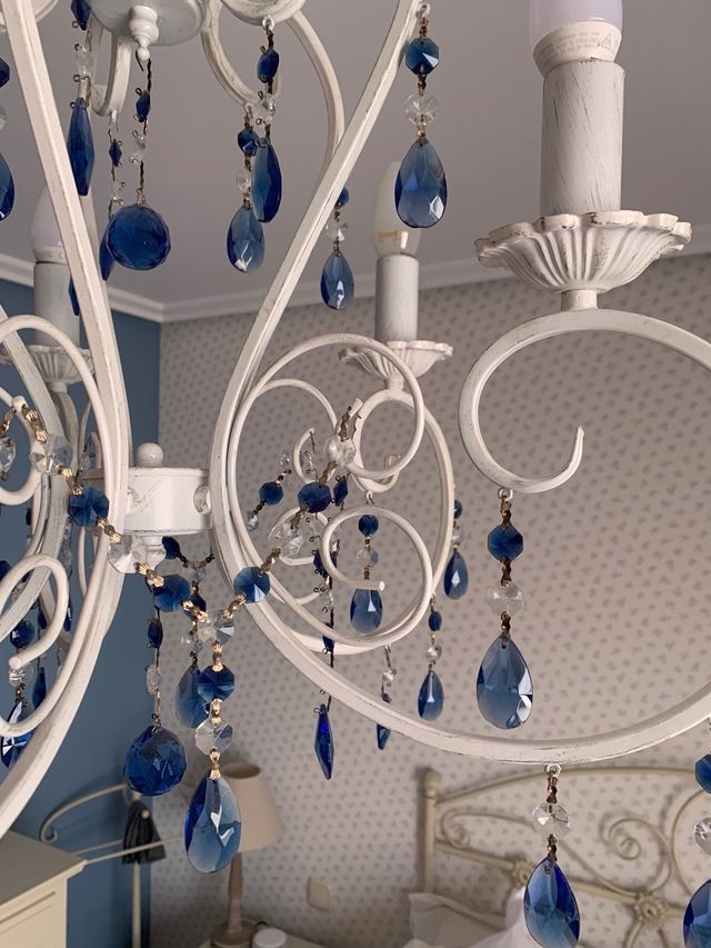 LÁMPARA Techo cristales azules y blancos