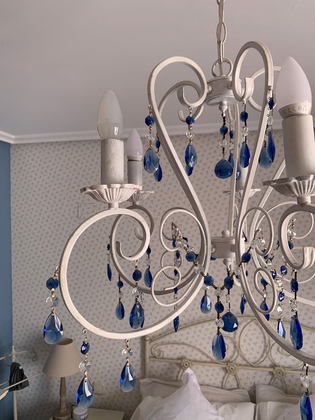 LÁMPARA Techo cristales azules y blancos