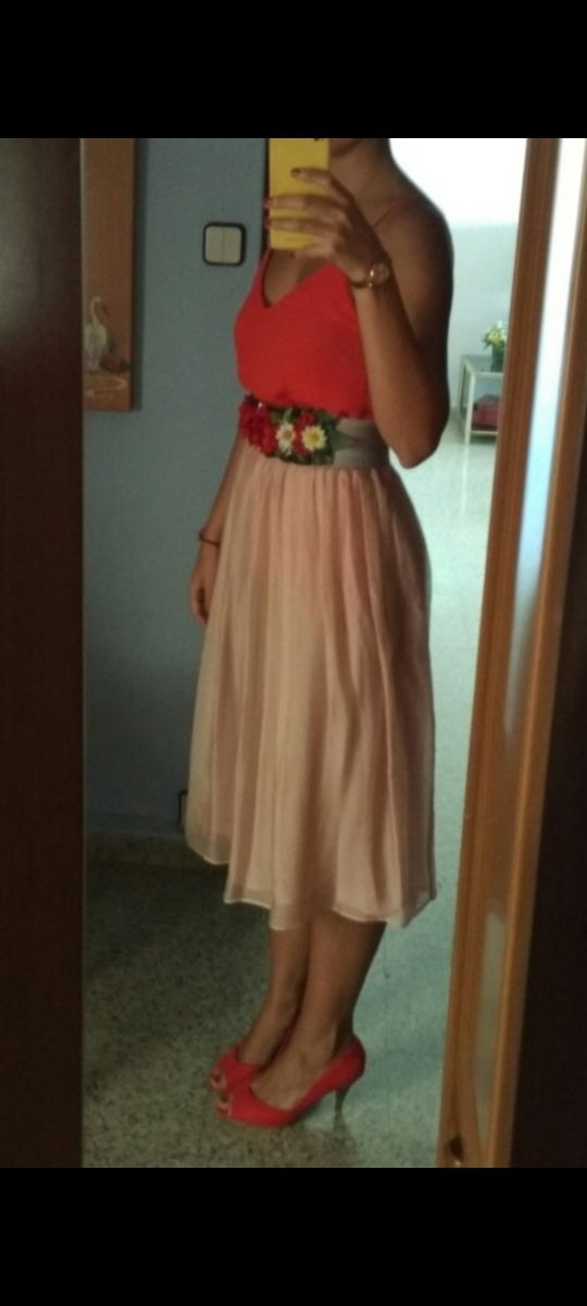 Falda Midi rosa palo de seda