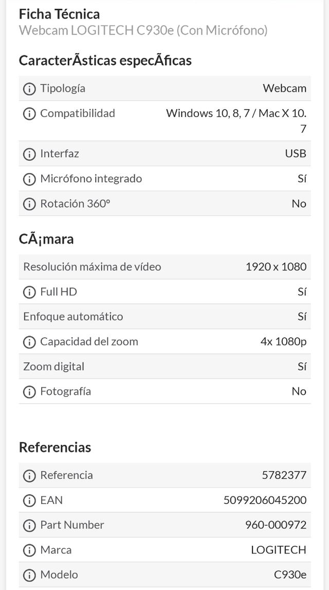 Webcam LOGITECH C930e (Con Micrófono)