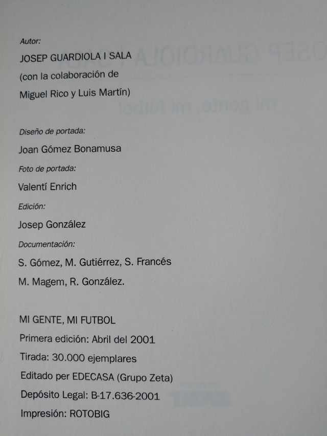 Libro Josep Guardiola i Sala. Mi gente, Mi fútbol.