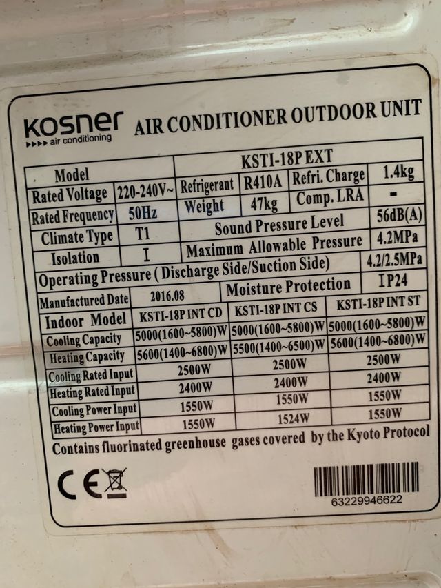 Unidad exterior KOSNER 5000f aire acondicionado de segunda
