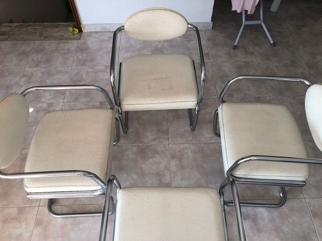 Conjunto 4 sillones acero inoxidable y polipiel 