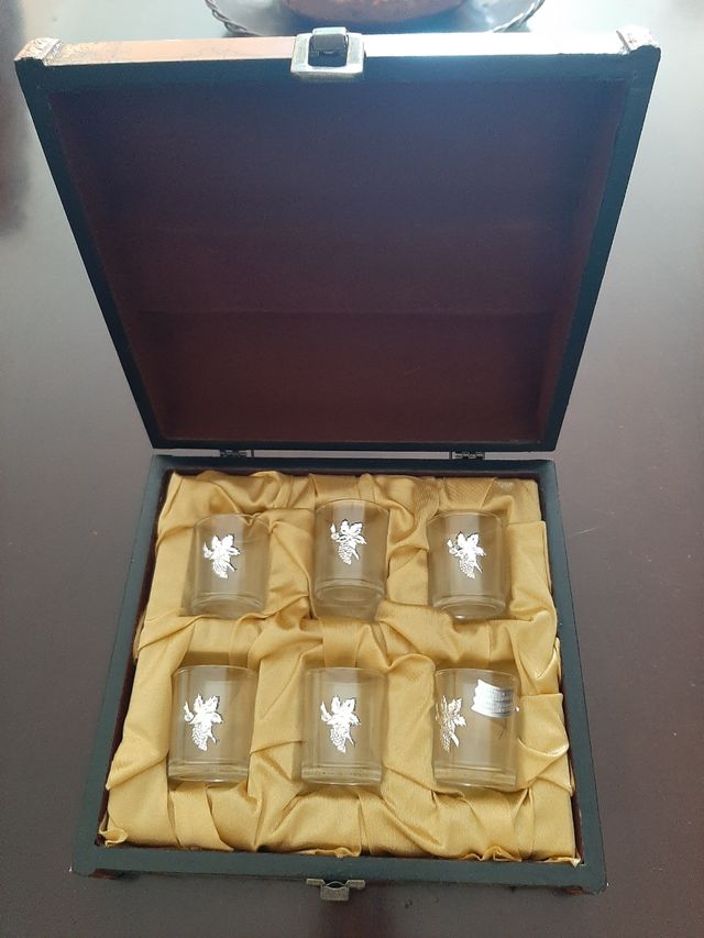 Juego chupitos cristal y plata