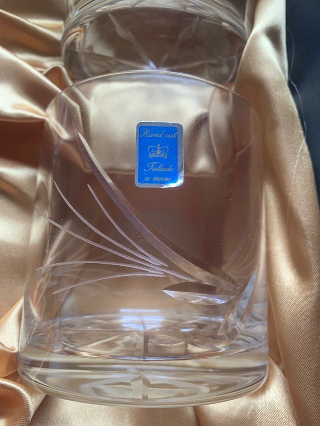 Juego de whisky de cristal de bohemia y plata