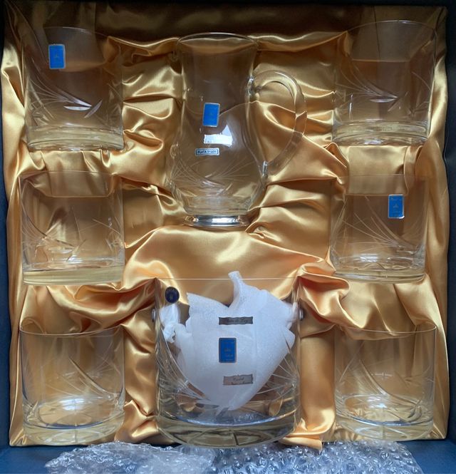 Juego de whisky de cristal de bohemia y plata