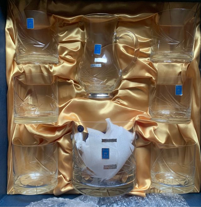 Juego de whisky de cristal de bohemia y plata