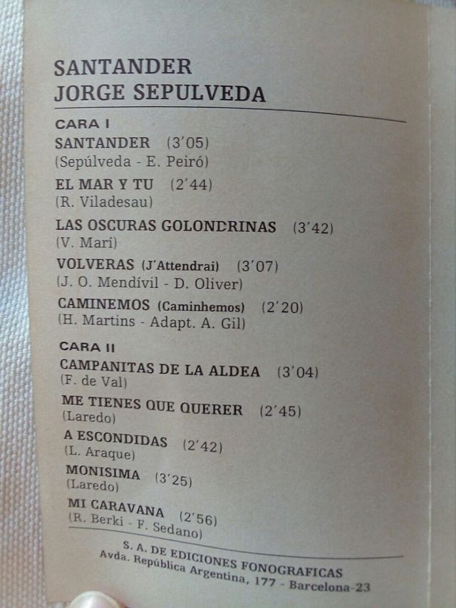 Casete Jorge Sepúlveda. Santander.