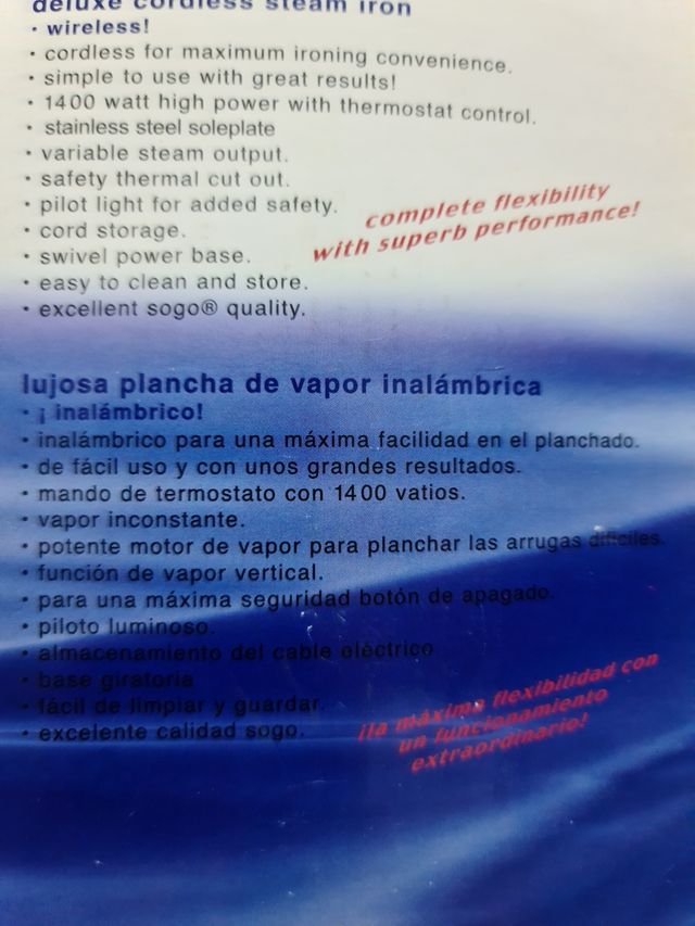 Plancha sin cable a estrenar