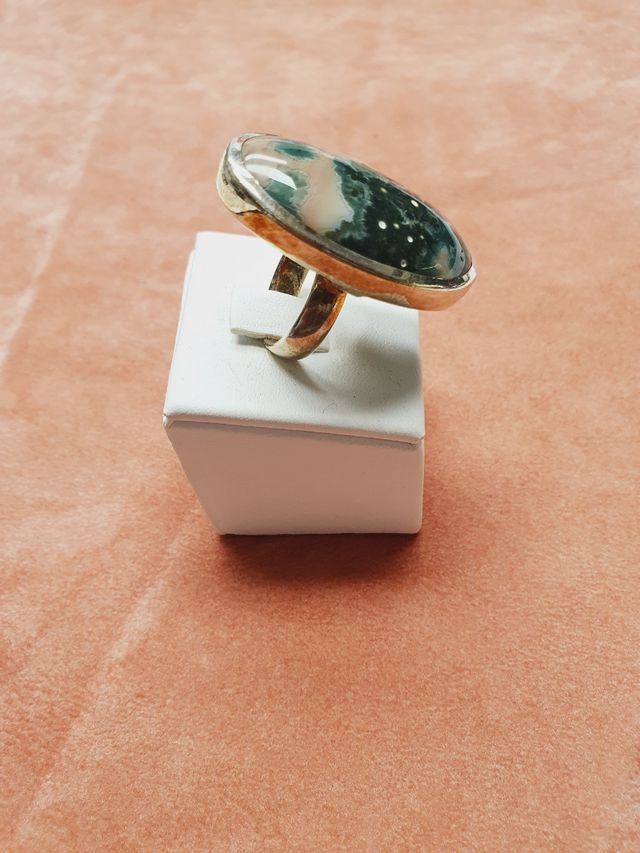 Anillo Ágata Musgosa plata . De gran tamaño