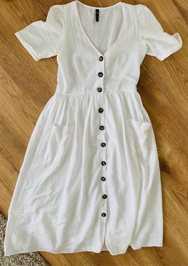 Vestido Lino Botones Zara