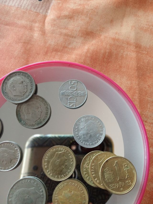 monedas 0,50 CTS, 1 PST, 5pst