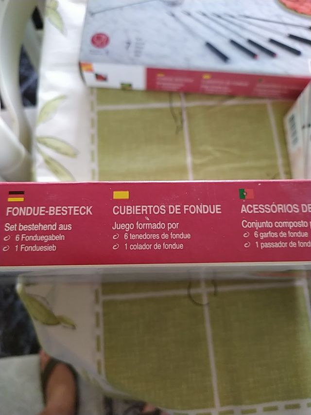 juego de fondue, 6cubiertos , bols porcelana