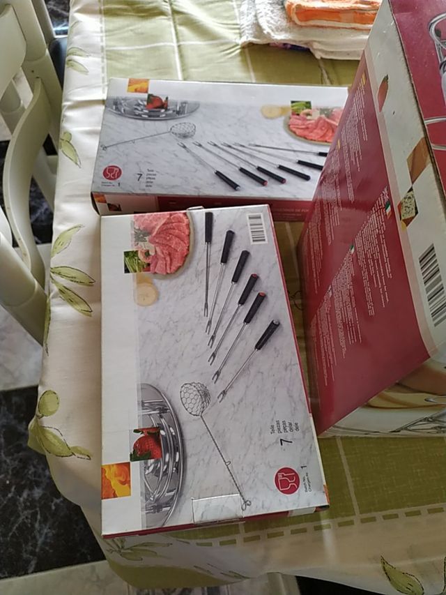 juego de fondue, 6cubiertos , bols porcelana