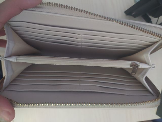 Cartera beige cierre cremallera gran capacidad