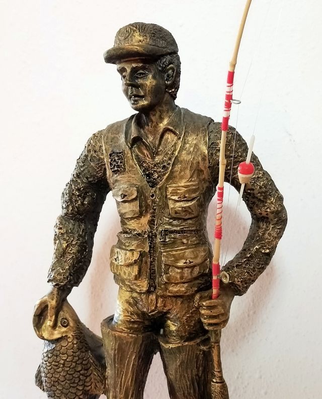 FABULOSA FIGURA PESCADOR 52 CM VINTAGE RESINA